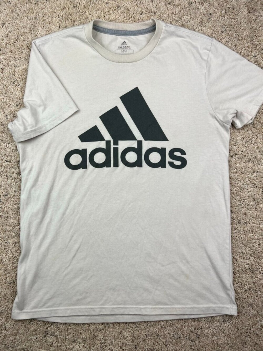 Adidas The Go To Tee Medium Ivory Off White Spell Out Men T-shirt Trefoil Logo